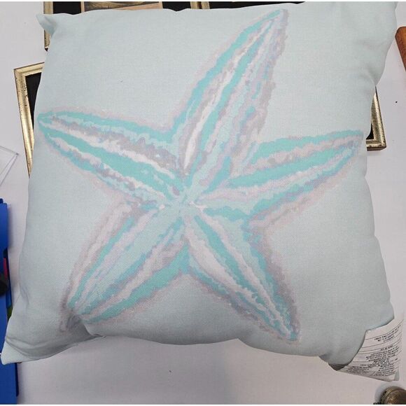Starfish Print Pillow Cover Beige 20" x 20" Cotton Made In India - Picture 2 of 4